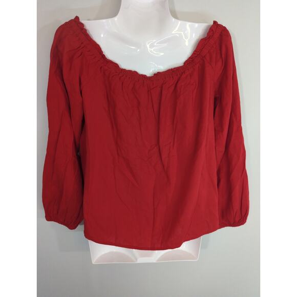 Guess Red Linen Blend Off The Shoulder Top - Size M - Button Casual Long Sleeve - Picture 4 of 7